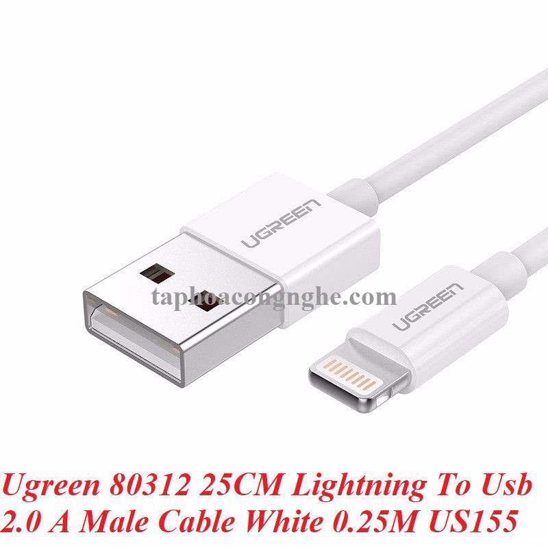 Ugreen 80312 25CM màu trắng cáp Lightning ra Usb 0.25M có chíp MFI chính hãng US155 30080312